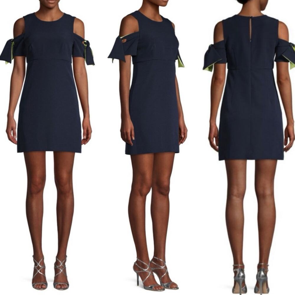 Milly Designer Special Occasion Dress Cold Shoulder Short Sleeve Navy Size 6